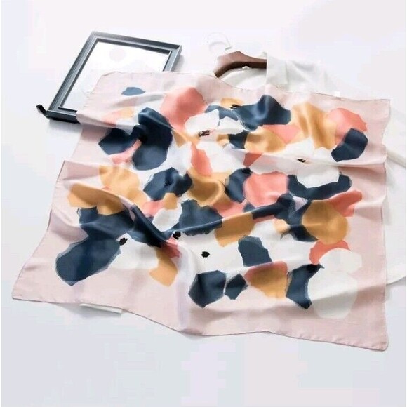 Roizsx Fashion Head Scarf Square Satin for Hair Beach Print Abstract Pink/Brown - Picture 7 of 9